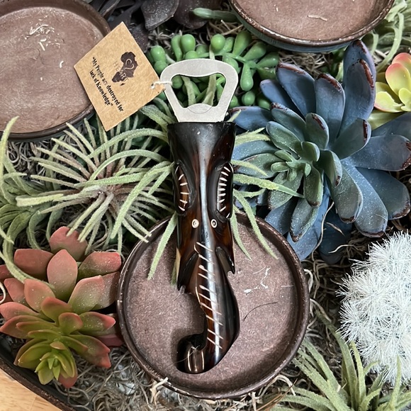 Batik Style Kenyan Carved Bone Bottle Opener Elephant Design Handmade - Picture 5 of 5